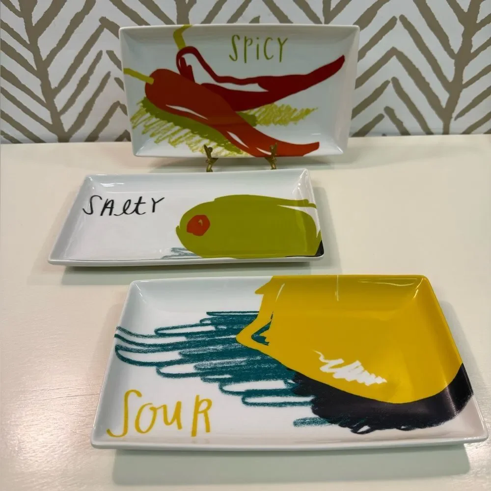 Crate & Barrel Snack Appetizer Ceramic Plates Set of 3 Spicy Sour Salty